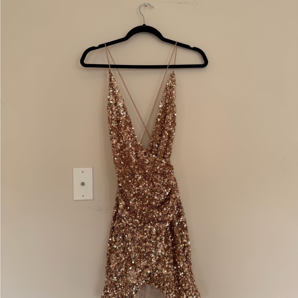 Oh Polly Gold Sparkly Mini Dress